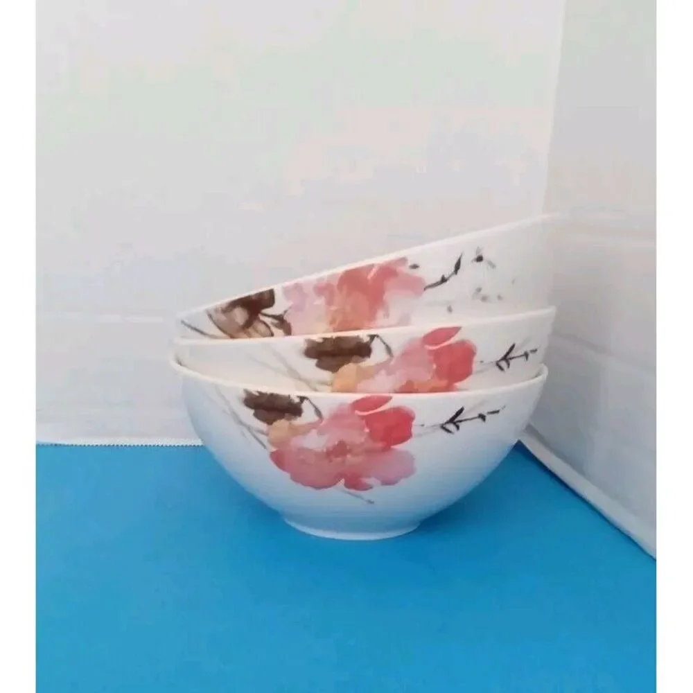Elegant Asian-Inspired Ceramic Bowl  Cherry Blossom Design - Set of 3 Rice Bowls